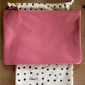 Clare V. Pink Leather Zip Pouch